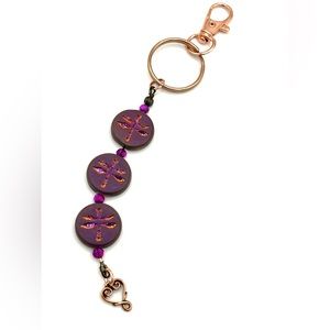 HAND CRAFTED Keyring or Bag Charm Purple and Copper